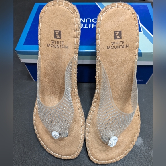 White Mountain Clear Beach Wedge Thong Sandals Silver Rhinestone Embellished 9.5 - Picture 2 of 9